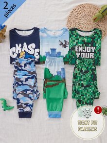 Boys (Big) Home Wear Skateboard Boy With Camouflage Print, Long Sleeve & Shorts 2 Pieces Set, Soft & Comfortable Fabric, Best Gift For Boys - Navy Blue - View 6