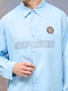 Emperor 男士秋季藍色印花牛仔寬鬆長袖襯衫 - 藍色 - 查看 6