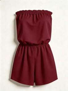 SHEIN Swim Baju Terusan Wanita Tanpa Tali dengan Lipatan, Kasual untuk Aktivitas Sehari-hari - Burgundy - View 6