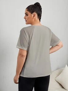 SHEIN Rhythm Era Tee & Tank Olahraga Ukuran Plus Kontras Mesh Plain - Grey - View 4