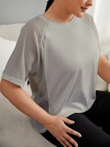 SHEIN Rhythm Era Tee & Tank Olahraga Ukuran Plus Kontras Mesh Plain - Grey - View 5