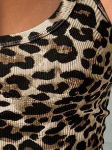 Strévra Tank Top Wanita Gaya Kasual Motif Leopard Terbaru Musim Panas Warna Cokelat Kopi untuk Liburan - Coffee Brown - View 4