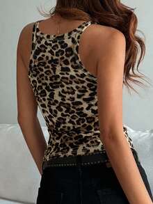 Strévra Tank Top Wanita Gaya Kasual Motif Leopard Terbaru Musim Panas Warna Cokelat Kopi untuk Liburan - Coffee Brown - View 2