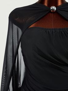 Mistrie Women's Casual Mesh Patchwork T-Shirt - Black - View 8