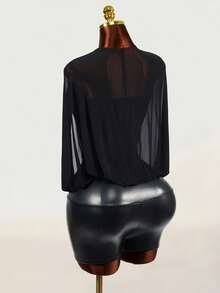Mistrie Women's Casual Mesh Patchwork T-Shirt - Black - View 4