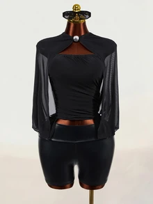 Mistrie Women's Casual Mesh Patchwork T-Shirt - Black - View 2