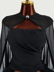 Mistrie Women's Casual Mesh Patchwork T-Shirt - Black - View 7