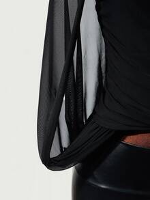 Mistrie Women's Casual Mesh Patchwork T-Shirt - Black - View 9