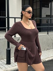 Muchica Plus Size Women's Solid Color Casual Daily Wear Jumpsuit Fall - Brown - View 5
