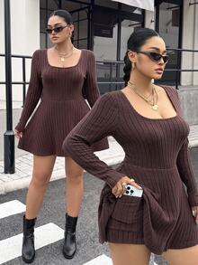 Muchica Plus Size Women's Solid Color Casual Daily Wear Jumpsuit Fall - Brown - View 1