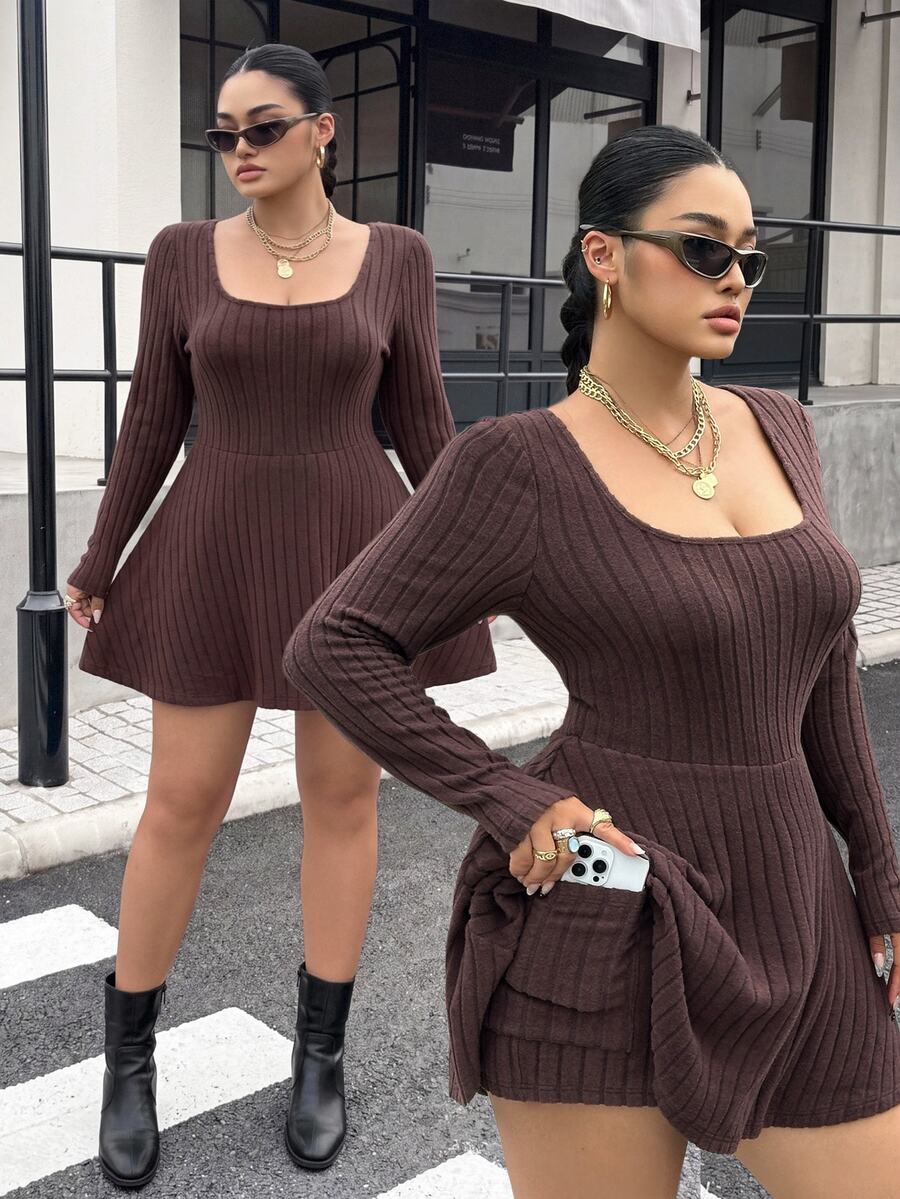 Muchica Plus Size Women's Solid Color Casual Daily Wear Jumpsuit Fall - Brown - View 1