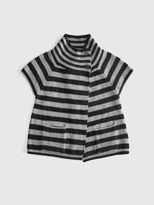 ROMWE Vintage Y2K Asymmetric Placket All-Match Versatile Striped Retro Preppy Women's Cardigan - Grey - View 1