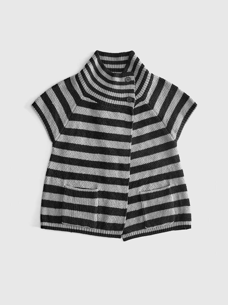 ROMWE Vintage Y2K Asymmetric Placket All-Match Versatile Striped Retro Preppy Women's Cardigan - Grey - View 1