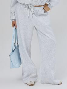 MUSERA Loose Fit Elasticated Waist Wide Leg Coord Jogger   Fall Autumn Winter Coolgirl Back To School Blancs - Grey - View 2