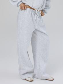 MUSERA Loose Fit Elasticated Waist Wide Leg Coord Jogger   Fall Autumn Winter Coolgirl Back To School Blancs - Grey - View 3