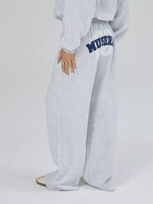 MUSERA Loose Fit Elasticated Waist Wide Leg Coord Jogger   Fall Autumn Winter Coolgirl Back To School Blancs - Grey - View 4
