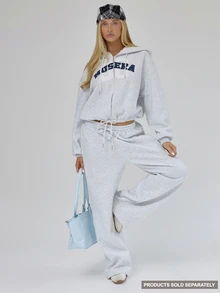 MUSERA Loose Fit Elasticated Waist Wide Leg Coord Jogger   Fall Autumn Winter Coolgirl Back To School Blancs - Grey - View 1