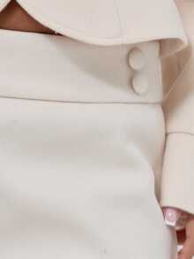 MUSERA Button Detail Wool Style Hidden Side Zipper Mini Coord Shorts Fall Autumn Winter Coolgirl Back To School Blancs - Cream - View 6