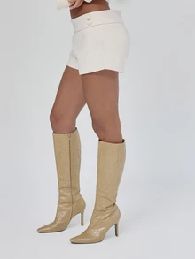 MUSERA Button Detail Wool Style Hidden Side Zipper Mini Coord Shorts Fall Autumn Winter Coolgirl Back To School Blancs - Cream - View 3