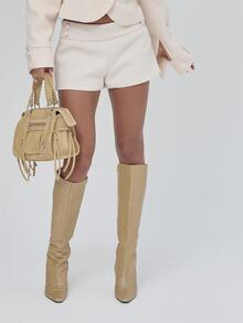 MUSERA Button Detail Wool Style Hidden Side Zipper Mini Coord Shorts Fall Autumn Winter Coolgirl Back To School Blancs - Cream - View 2