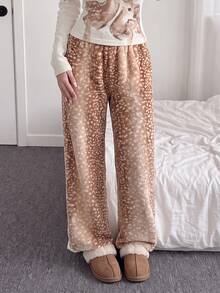 Comfortcana Women's New Leopard Print Plush Warm Loose Fit Long Pants - Multicolor - View 5