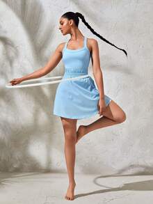 CourtClass CourtClass Women Solid Color Simple Daily Sports Dress - Baby Blue - View 3