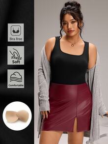 EMERY ROSE Plus Size Bra Free Breathable Comfortable Black Square Neck Tank Top For Women Fall/Winter - Black - View 2