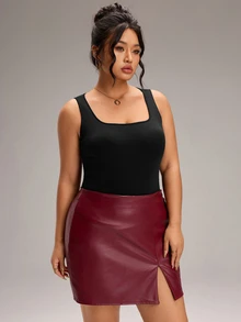 EMERY ROSE Plus Size Bra Free Breathable Comfortable Black Square Neck Tank Top For Women Fall/Winter - Black - View 5