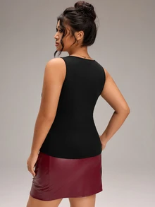 EMERY ROSE Plus Size Bra Free Breathable Comfortable Black Square Neck Tank Top For Women Fall/Winter - Black - View 4