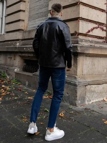 Artur Kramer Men Ripped Raw Cut Skinny Jeans - Dark Wash - View 5