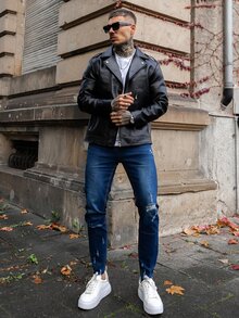 Artur Kramer Men Ripped Raw Cut Skinny Jeans - Dark Wash - View 3