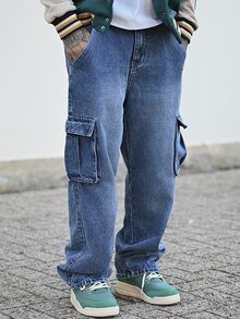 Devon Thys 男士休闲工装牛仔裤，简约时尚，适合日常穿着 - 藍色 - 查看 3