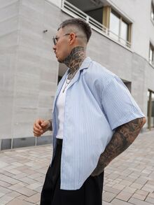 Artur Kramer Men's Striped Short Sleeve Single-Breasted Casual/Business Shirt - Blue and White - View 3