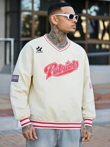 Devon Thys DIYIE Men's Fashion Sweatshirt, V-Neck Embroidered Sweatshirt, Y2K Sweatshirt, Collegiate Sports Sweatshirt, Comfortable Commuter Sweatshirt - Apricot - View 6