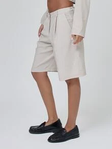 MUSERA Grey Stripe Pleat Jorts Trouser Fall Autumn Winter Coolgirl Back To School Blancs - Khaki - View 3