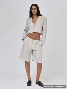 MUSERA Grey Stripe Pleat Jorts Trouser Fall Autumn Winter Coolgirl Back To School Blancs - Khaki - View 2