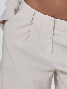 MUSERA Grey Stripe Pleat Jorts Trouser Fall Autumn Winter Coolgirl Back To School Blancs - Khaki - View 5