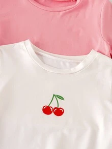 Genkimix Kids 6件/3套小女孩T恤短褲套裝，櫻桃印花服飾套裝，適合7歲生日，白色紫色紅色夏季嬰兒 - 彩色 - 查看 5