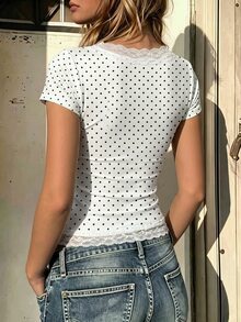 IslaSuriya Women's Lace Trim Short Sleeve T-Shirt - Multicolor - View 2