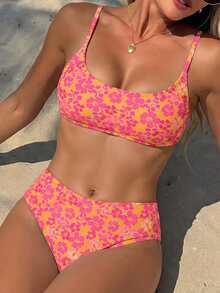 Swim Basics Women's Swimwear Set, Random Print Tankini Style Swimwear Wireless For Summer Beach Vacation - Multicolor - View 5