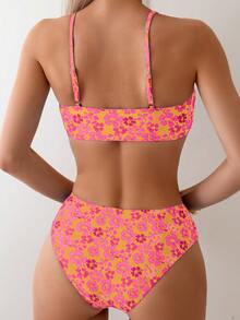 Swim Basics Women's Swimwear Set, Random Print Tankini Style Swimwear Wireless For Summer Beach Vacation - Multicolor - View 2