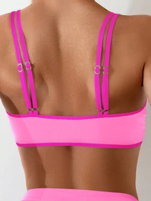 SHEIN Swim Women Sexy Halter Lace Up Two Pieces Bikini Set With Color Block Design And Cutouts For Beach Vacation,Summer Beach - Multicolor - View 5