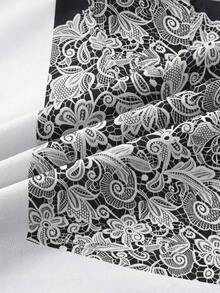 SHEIN LUNE [Printed Design] Printed Design Women's Casual Elegant Floral Lace Print Bodysuit, Suitable For Spring And Summer Wedding Day Cocktail Party - Multicolor - View 4
