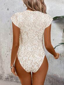 SHEIN LUNE [Printed Design] Printed Design Women's Casual Elegant Floral Lace Print Bodysuit, Suitable For Spring And Summer Wedding Day Cocktail Party - Multicolor - View 9