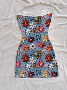 Soleia [Printed Design] Women's Summer Vacation Casual Bandeau Mini Dress Carnival, Floral Dress - Multicolor - View 6