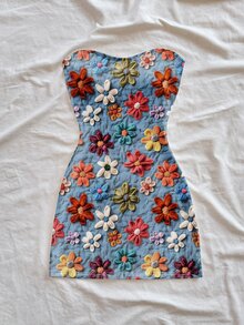 Soleia [Printed Design] Women's Summer Vacation Casual Bandeau Mini Dress Carnival, Floral Dress - Multicolor - View 3