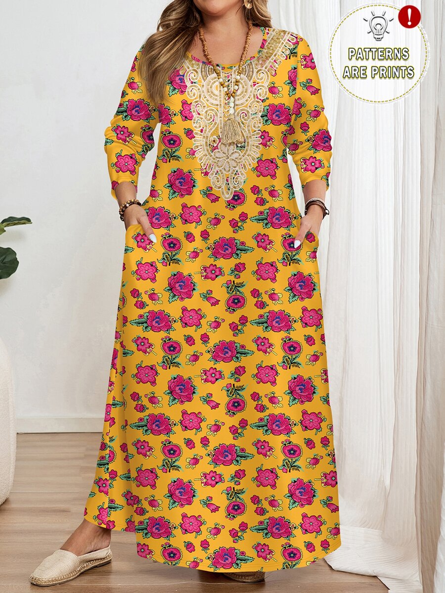 EMERY ROSE [Printed Design] Women's Yellow Vintage Floral Print Arabian ...