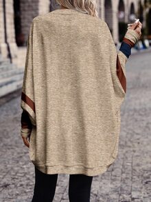 SHEIN Frenchy 大码休闲复古成熟日常百搭通勤夹克，新款卡其色条纹印花图案女式长袖开襟插肩袖轻薄夹克，秋冬季穿着舒适 - 彩色 - 查看 8