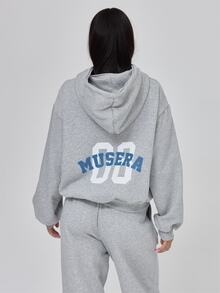 MUSERA Grey Jersey Graphic Hoodie Autumn Winter Fall Daily Everyday Essential Blancs - Grey - View 5