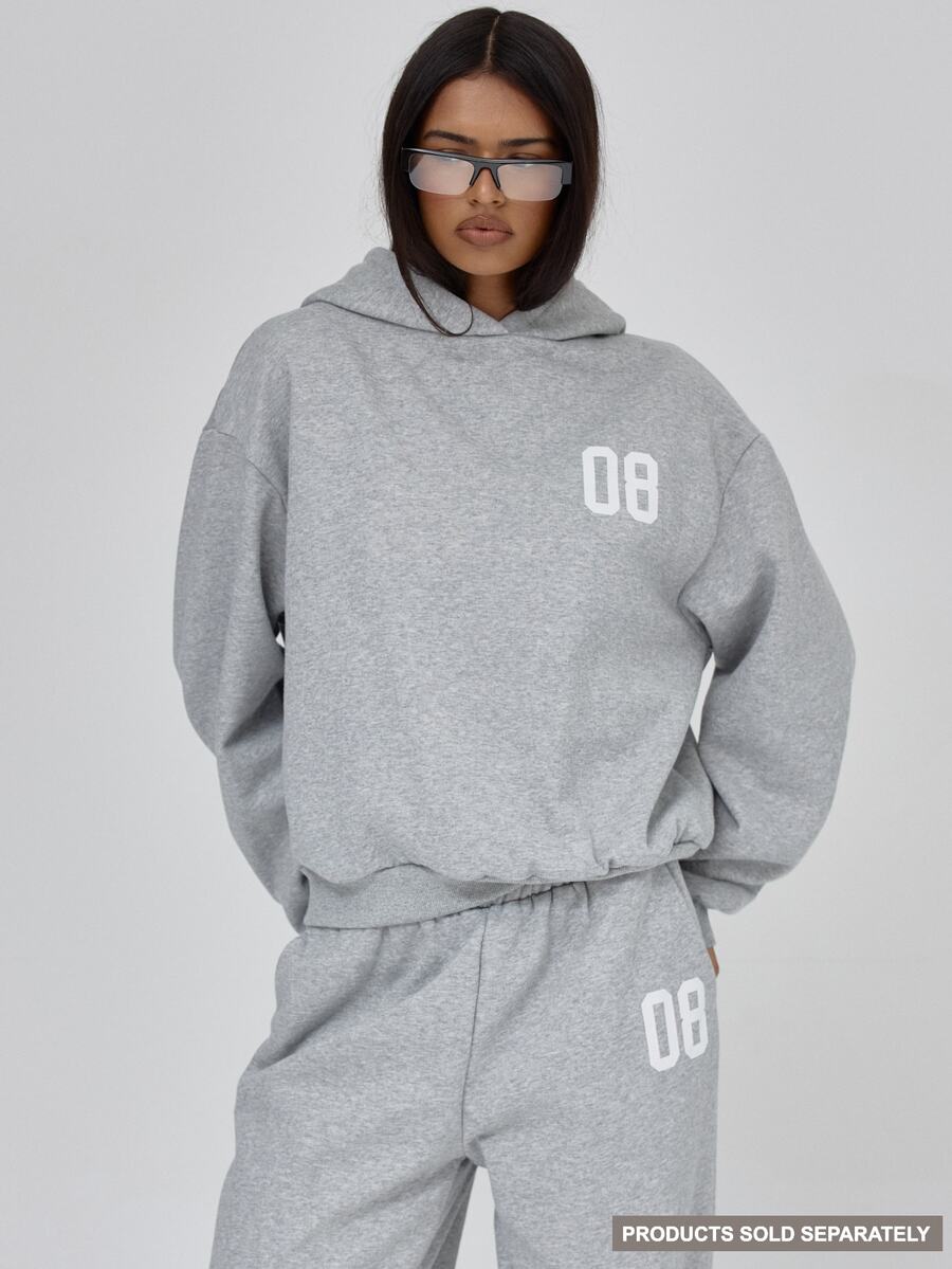 MUSERA Grey Jersey Graphic Hoodie Autumn Winter Fall Daily Everyday Essential Blancs - Grey - View 1